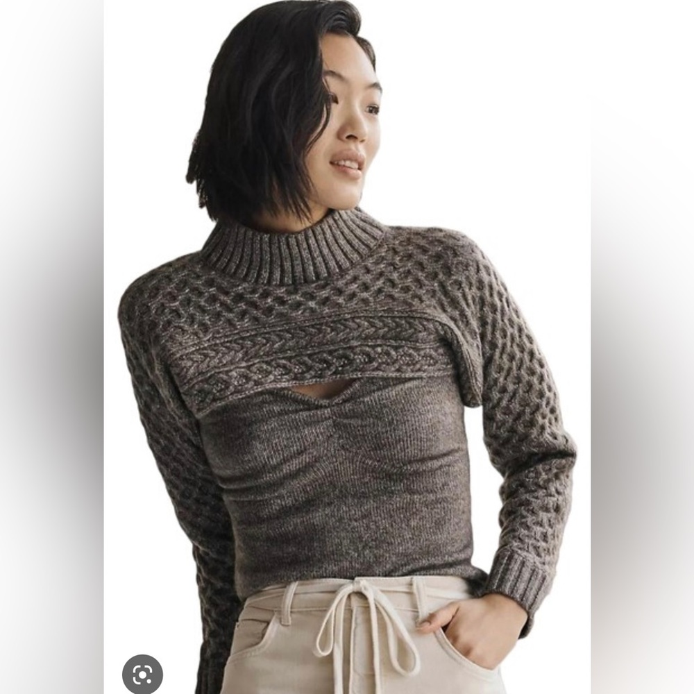 NWT Anthropologie 2-Piece Gray Cable Knit Sweater